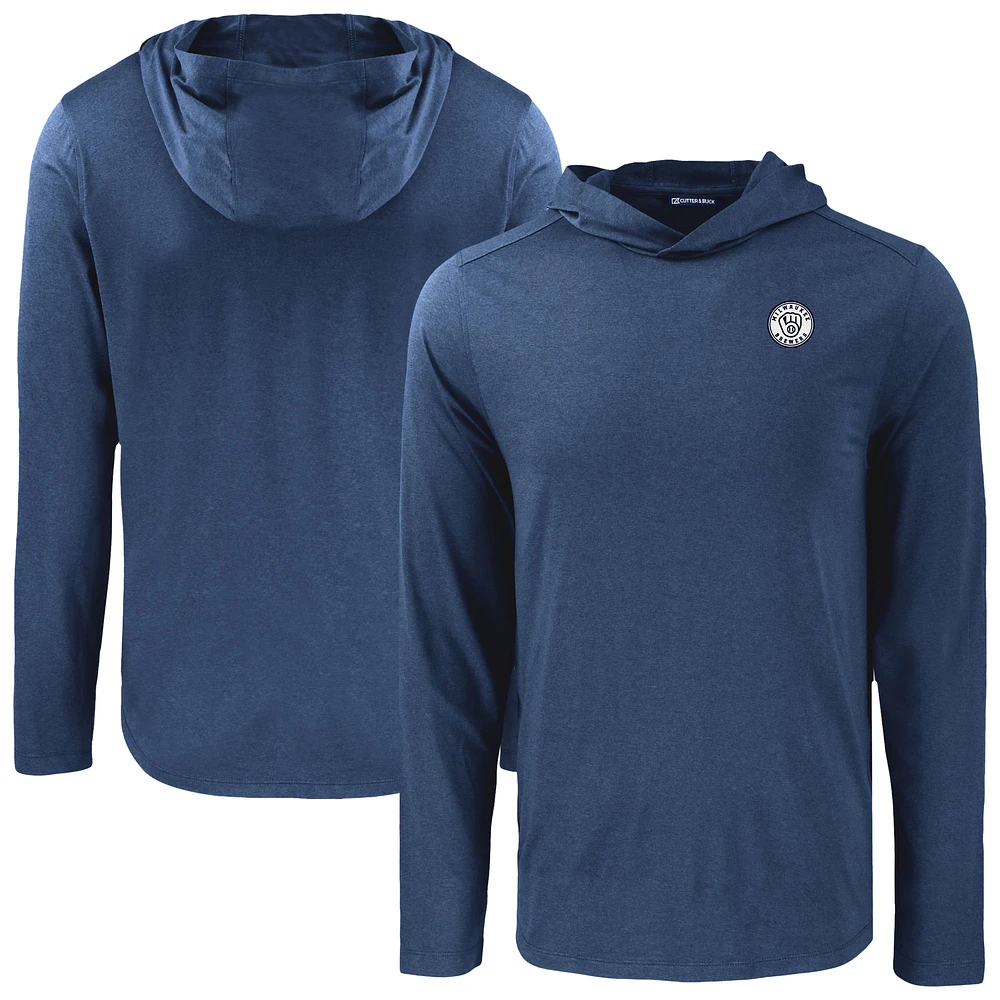 Men's Cutter & Buck Navy Milwaukee Brewers Coastline Epic Comfort Eco Recycled Hoodie T-Shirt