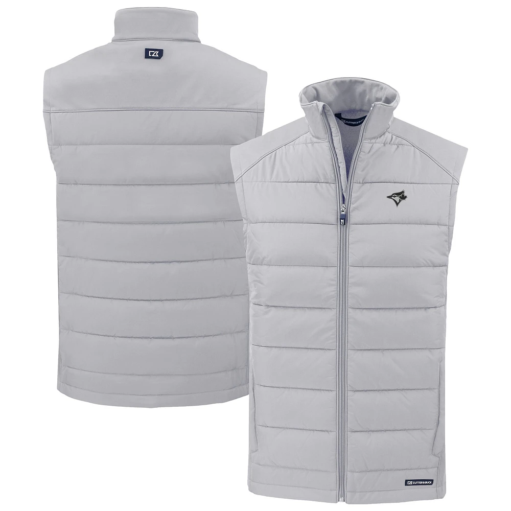 Men's Cutter & Buck Gray Toronto Blue Jays Evoke Hybrid Eco Softshell Recycled Full-Zip Vest