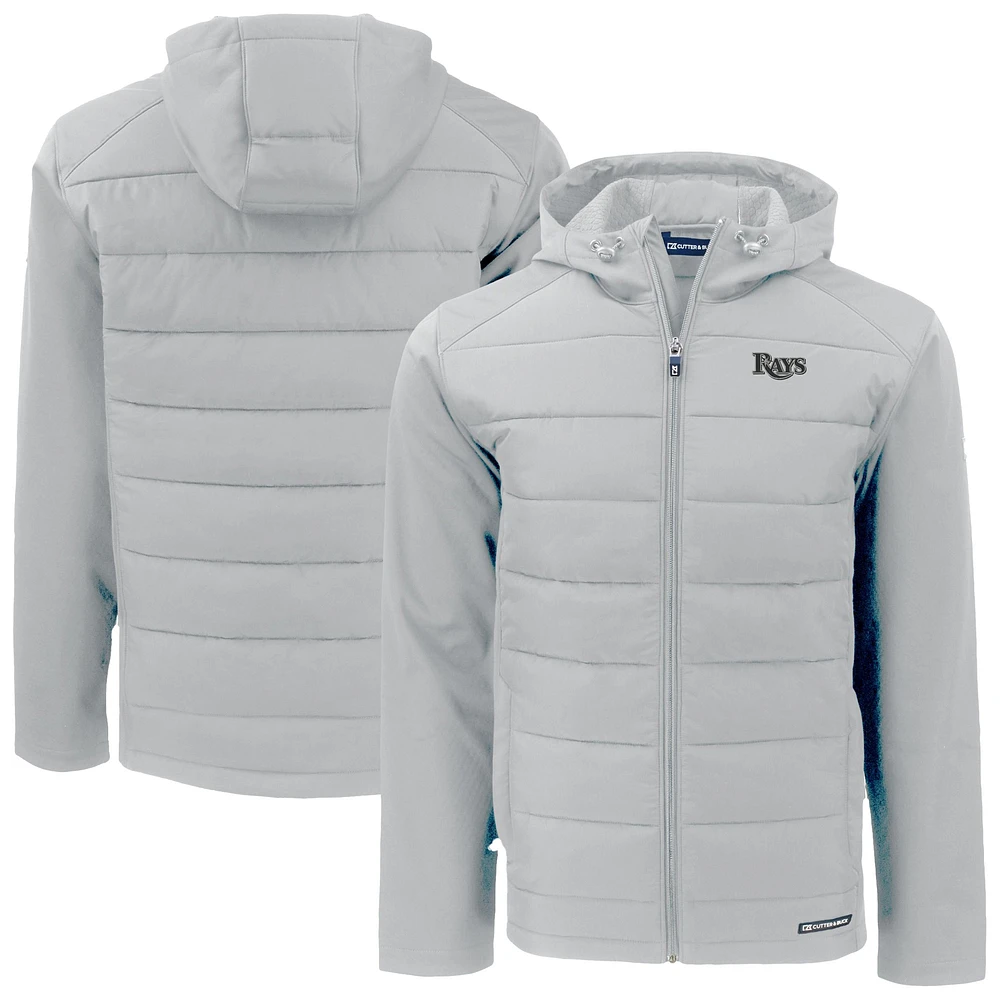 Men's Cutter & Buck Gray Tampa Bay Rays Evoke Hybrid Eco Softshell Recycled Full-Zip Hoodie Jacket