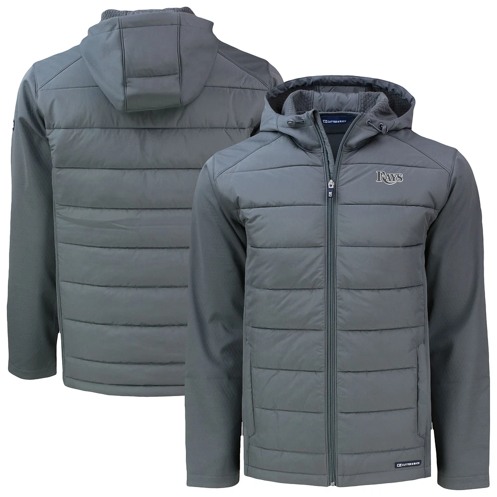 Men's Cutter & Buck Charcoal Tampa Bay Rays Evoke Hybrid Eco Softshell Recycled Full-Zip Hoodie Jacket