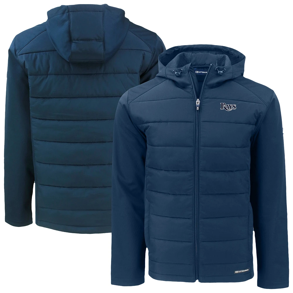 Men's Cutter & Buck Navy Tampa Bay Rays Evoke Hybrid Eco Softshell Recycled Full-Zip Hoodie Jacket