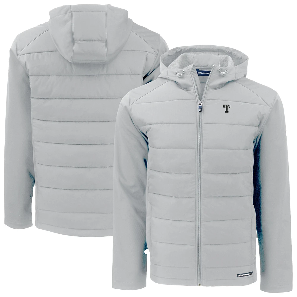 Men's Cutter & Buck Gray Texas Rangers Evoke Hybrid Eco Softshell Recycled Full-Zip Hoodie Jacket
