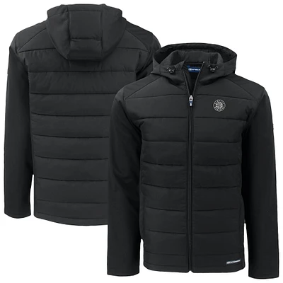 Men's Cutter & Buck Black Seattle Mariners Evoke Hybrid Eco Softshell Recycled Full-Zip Hoodie Jacket