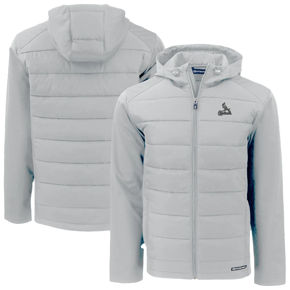 Men's Cutter & Buck Gray St. Louis Cardinals Evoke Hybrid Eco Softshell Recycled Full-Zip Hoodie Jacket