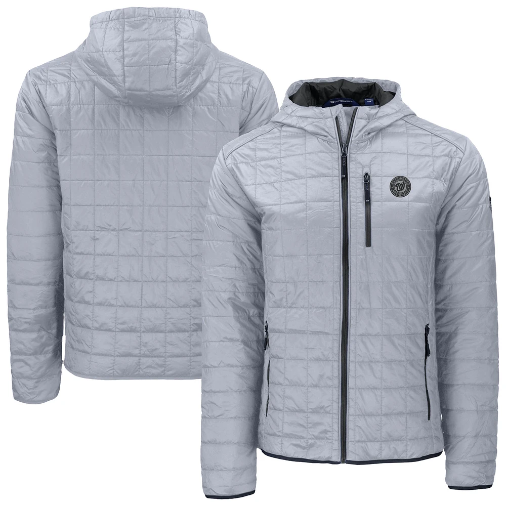 Men's Cutter & Buck Gray Washington Nationals Rainier PrimaLoft® Eco Full-Zip Hoodie Jacket