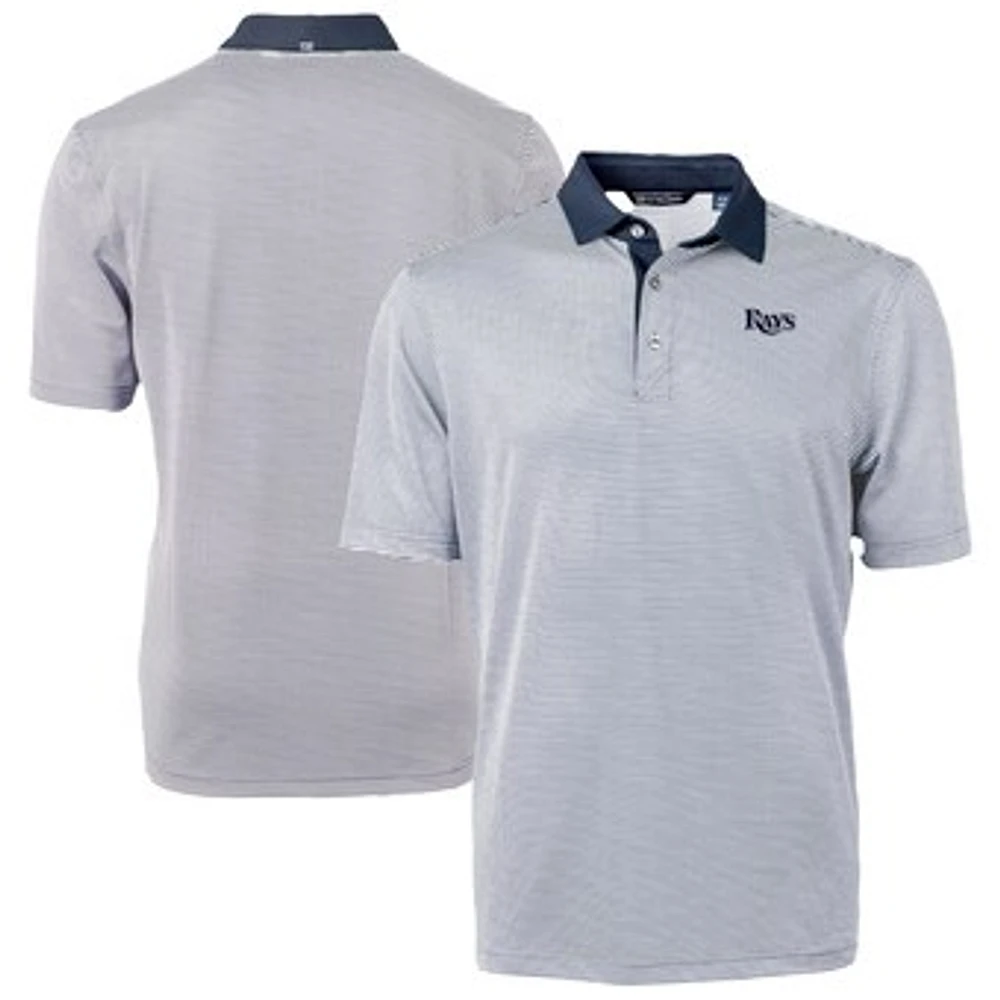 Men's Cutter & Buck Navy Tampa Bay Rays DryTec Virtue Eco Pique Micro Stripe Recycled Polo