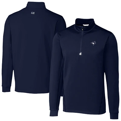 Men's Cutter & Buck Navy Toronto Blue Jays Traverse Eco Tri-Blend DryTec Quarter-Zip Jacket