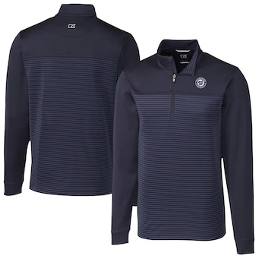 Men's Cutter & Buck Navy Washington Nationals Traverse Eco Stripe Tri-Blend DryTec Quarter-Zip Jacket