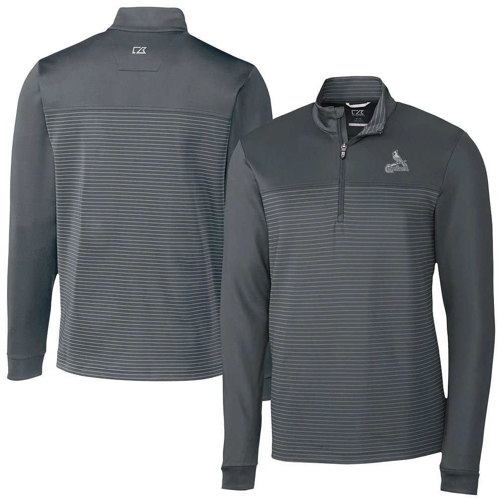 Men's Cutter & Buck Gray St. Louis Cardinals Traverse Eco Stripe Tri-Blend DryTec Quarter-Zip Jacket