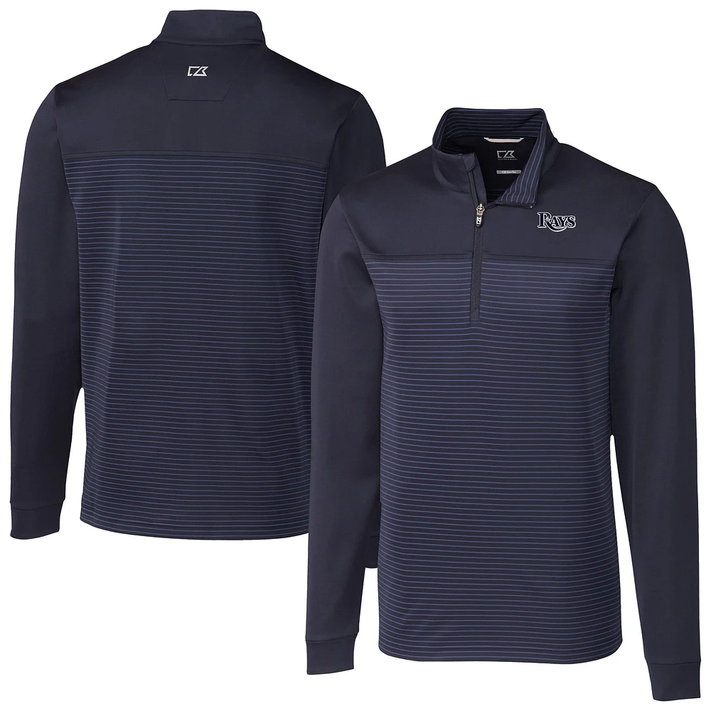 Men's Cutter & Buck Navy Tampa Bay Rays Traverse Eco Stripe Tri-Blend DryTec Quarter-Zip Jacket