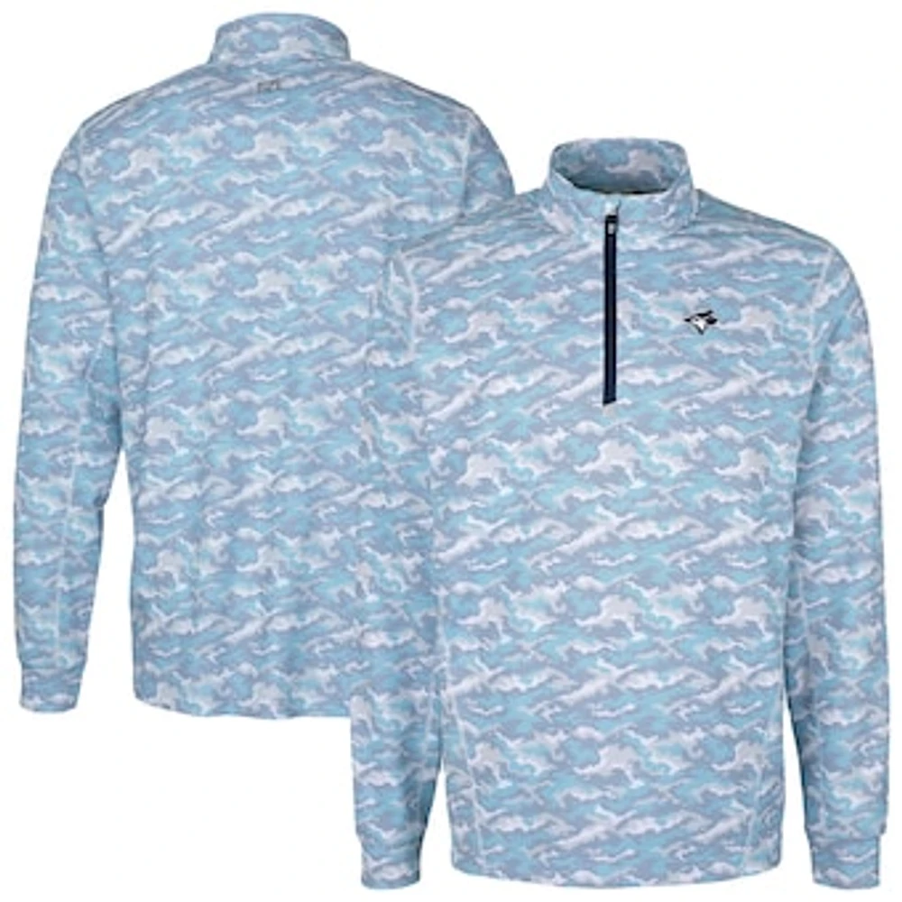 Men's Cutter & Buck Light Blue Toronto Jays Traverse Eco Camo Tri-Blend DryTec Quarter-Zip Top