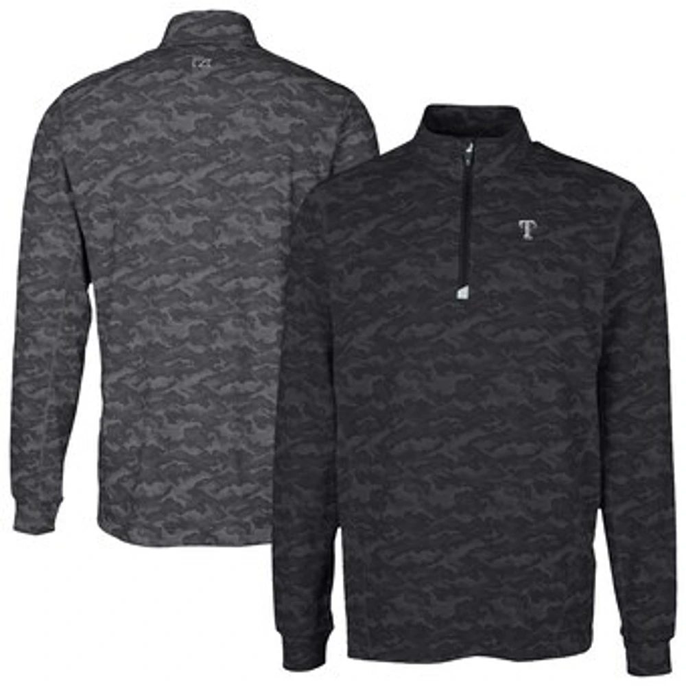Men's Cutter & Buck Black Texas Rangers Traverse Eco Camo Tri-Blend DryTec Quarter-Zip Top