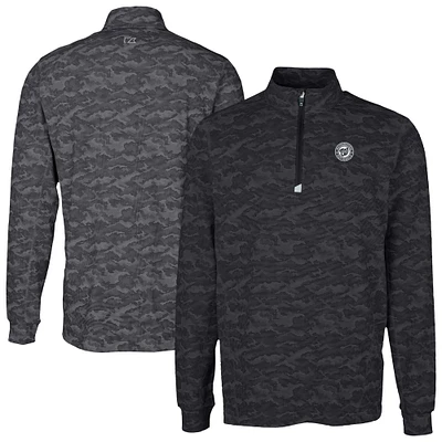 Men's Cutter & Buck Black Washington Nationals Traverse Eco Camo Tri-Blend DryTec Quarter-Zip Top