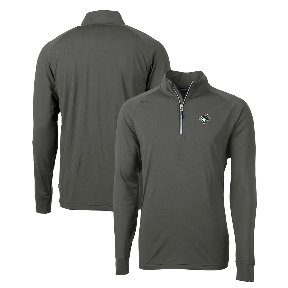 Men's Cutter & Buck Olive Toronto Blue Jays Adapt Eco DryTec Raglan Quarter-Zip Jacket