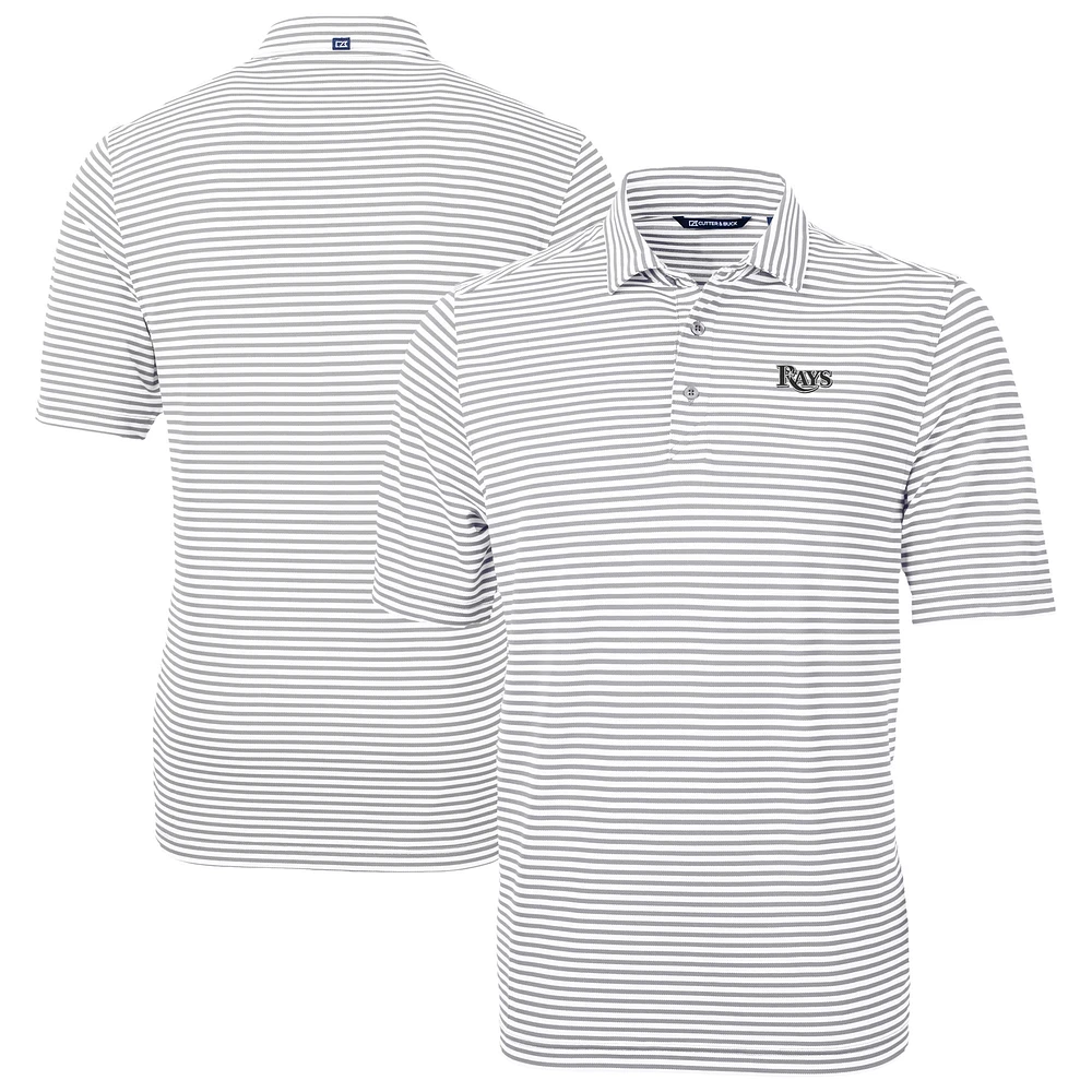 Men's Cutter & Buck Gray Tampa Bay Rays Virtue Eco Pique Stripe Recycled Polo