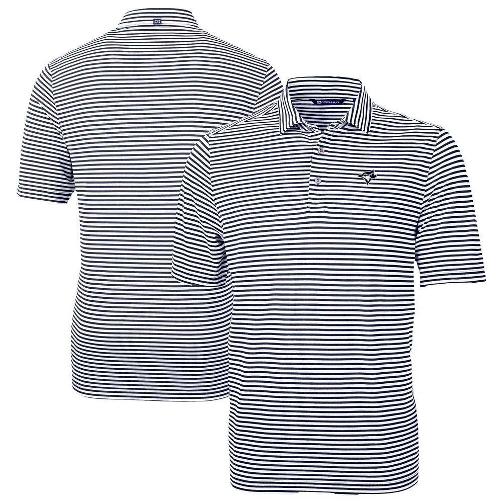 Men's Cutter & Buck Navy Toronto Blue Jays Virtue Eco Pique Stripe Recycled Polo