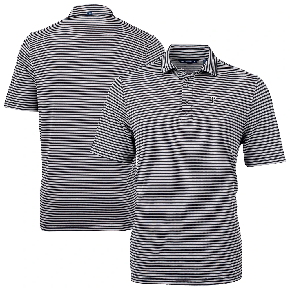 Men's Cutter & Buck Black Texas Rangers Virtue Eco Pique Stripe Recycled Polo