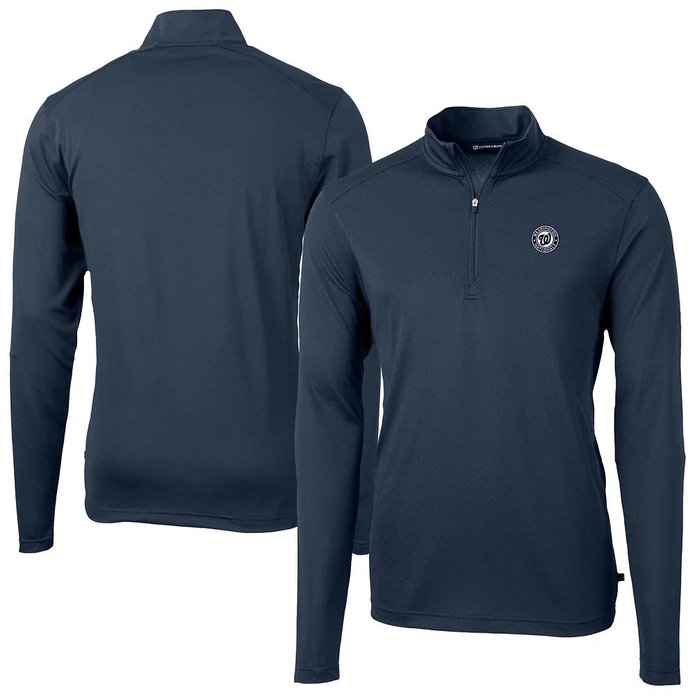 Men's Cutter & Buck Navy Washington Nationals Virtue Eco Pique Quarter-Zip Jacket
