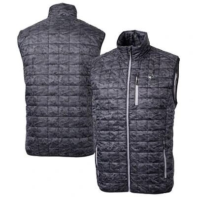 Men's Cutter & Buck Black Toronto Blue Jays Rainier PrimaLoft® Eco Insulated Full-Zip Printed Puffer Vest