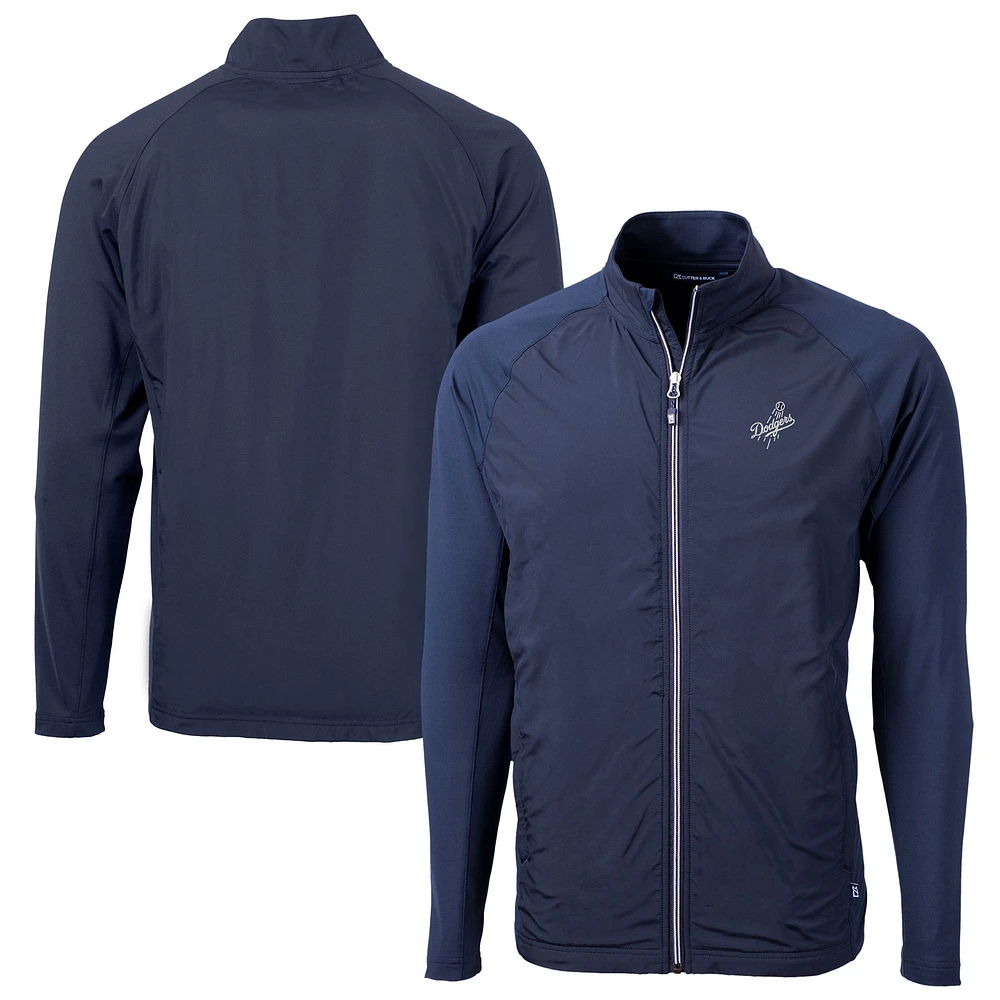 Men's Cutter & Buck Navy Los Angeles Dodgers Big Tall Adapt Eco Knit Hybrid Recycled Raglan Full-Zip Jacket