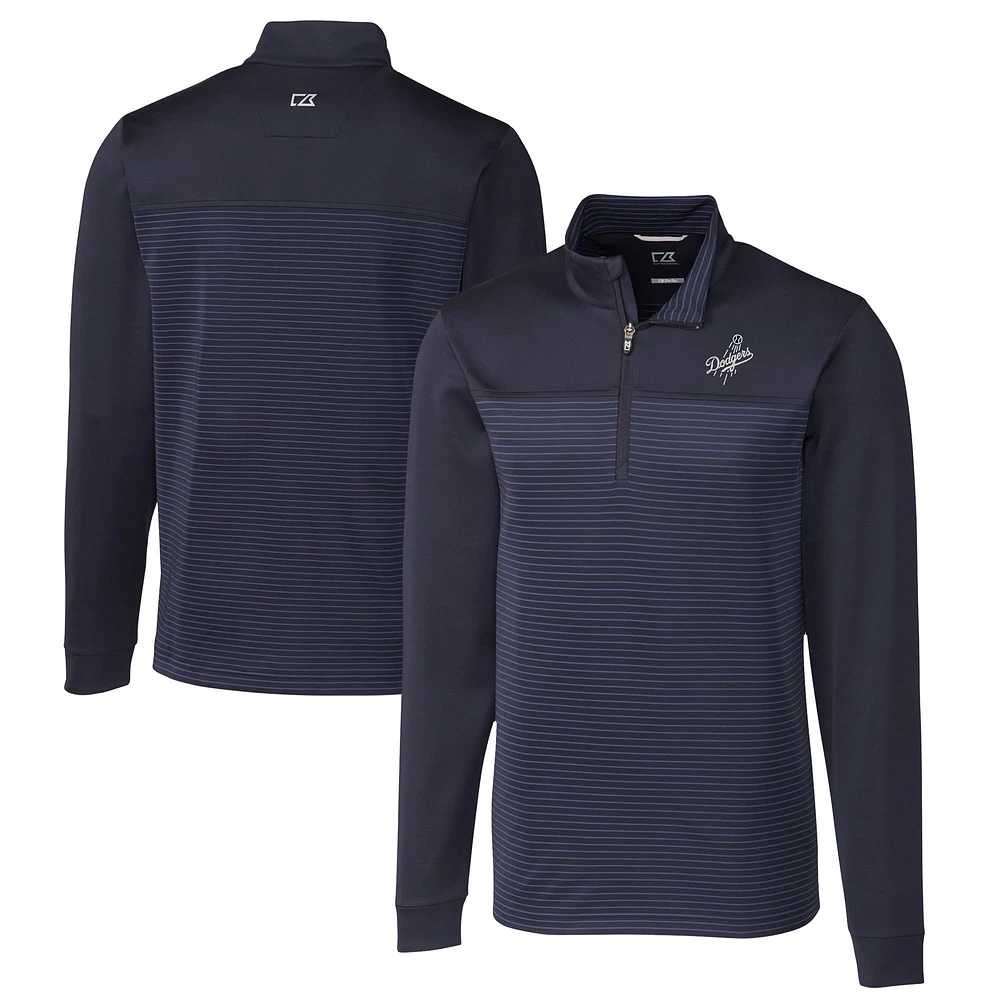 Men's Cutter & Buck Navy Los Angeles Dodgers Big Tall Traverse Stripe Eco Tri-Blend DryTec Quarter-Zip Jacket