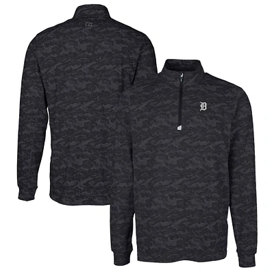 Men's Cutter & Buck Black Detroit Tigers Big Tall Traverse Eco Camo Tri-Blend DryTec Quarter-Zip Jacket