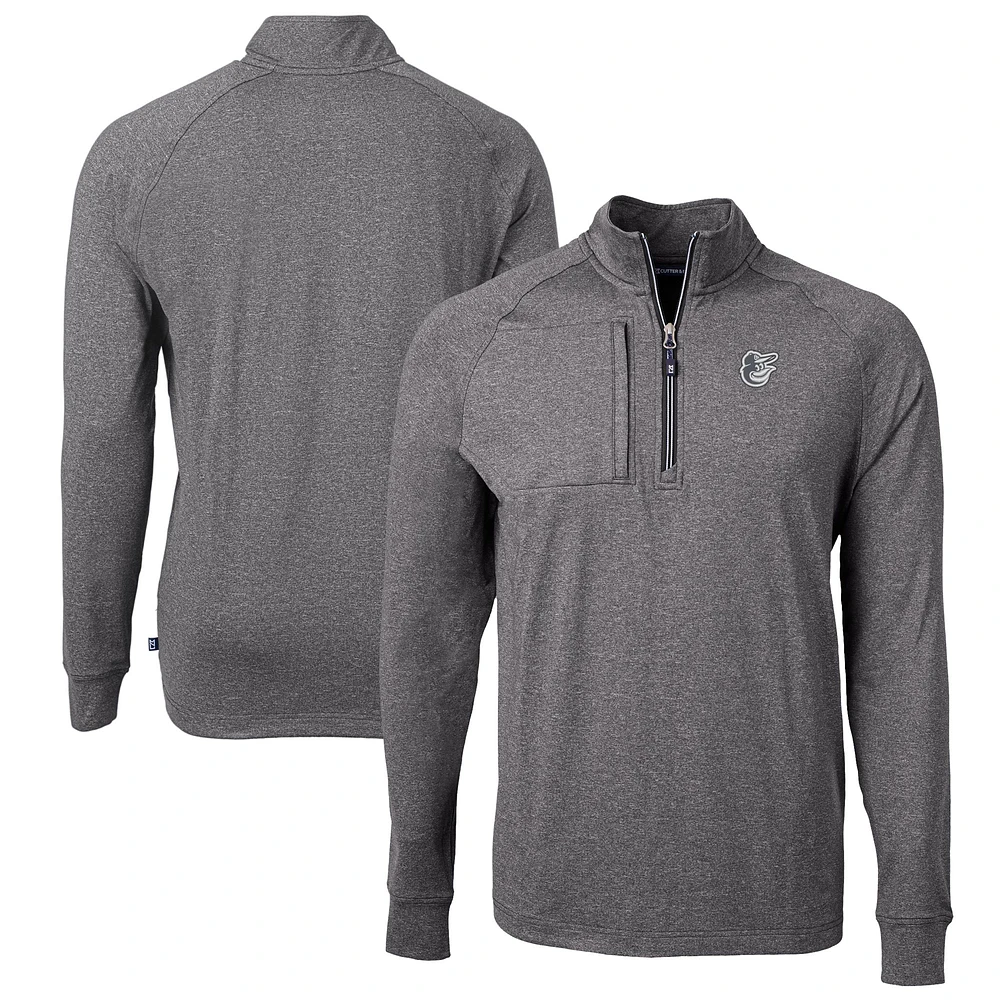 Men's Cutter & Buck Heather Black Baltimore Orioles Big Tall Adapt Eco Raglan Quarter-Zip Jacket