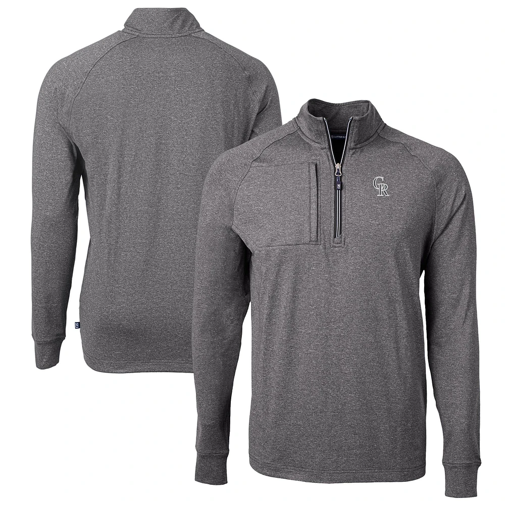 Men's Cutter & Buck Heather Black Colorado Rockies Big & Tall Adapt Eco Raglan Quarter-Zip Jacket