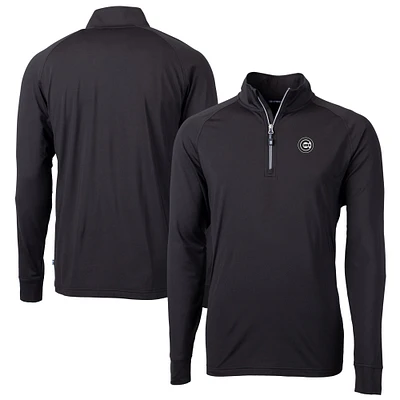Men's Cutter & Buck Black Chicago Cubs Big Tall Adapt Eco DryTec Raglan Quarter-Zip Jacket