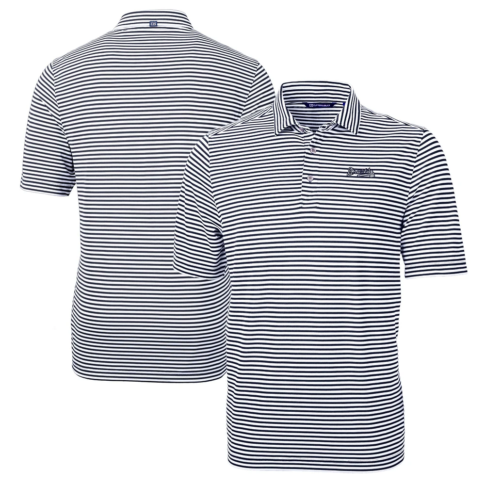 Men's Cutter & Buck Navy/White Atlanta Braves Big Tall DryTec Virtue Eco Pique Stripe Recycled Polo