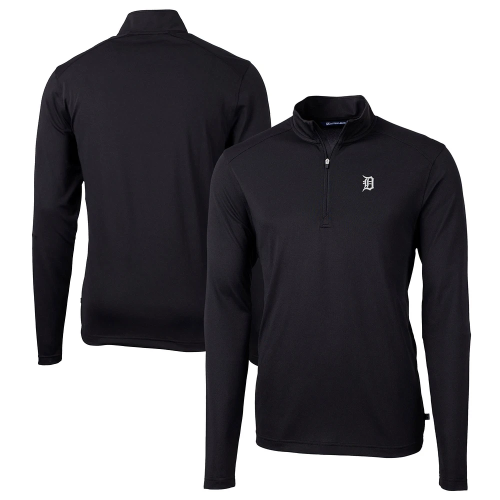 Men's Cutter & Buck Black Detroit Tigers Big & Tall Virtue Eco Pique DryTec Quarter-Zip Jacket