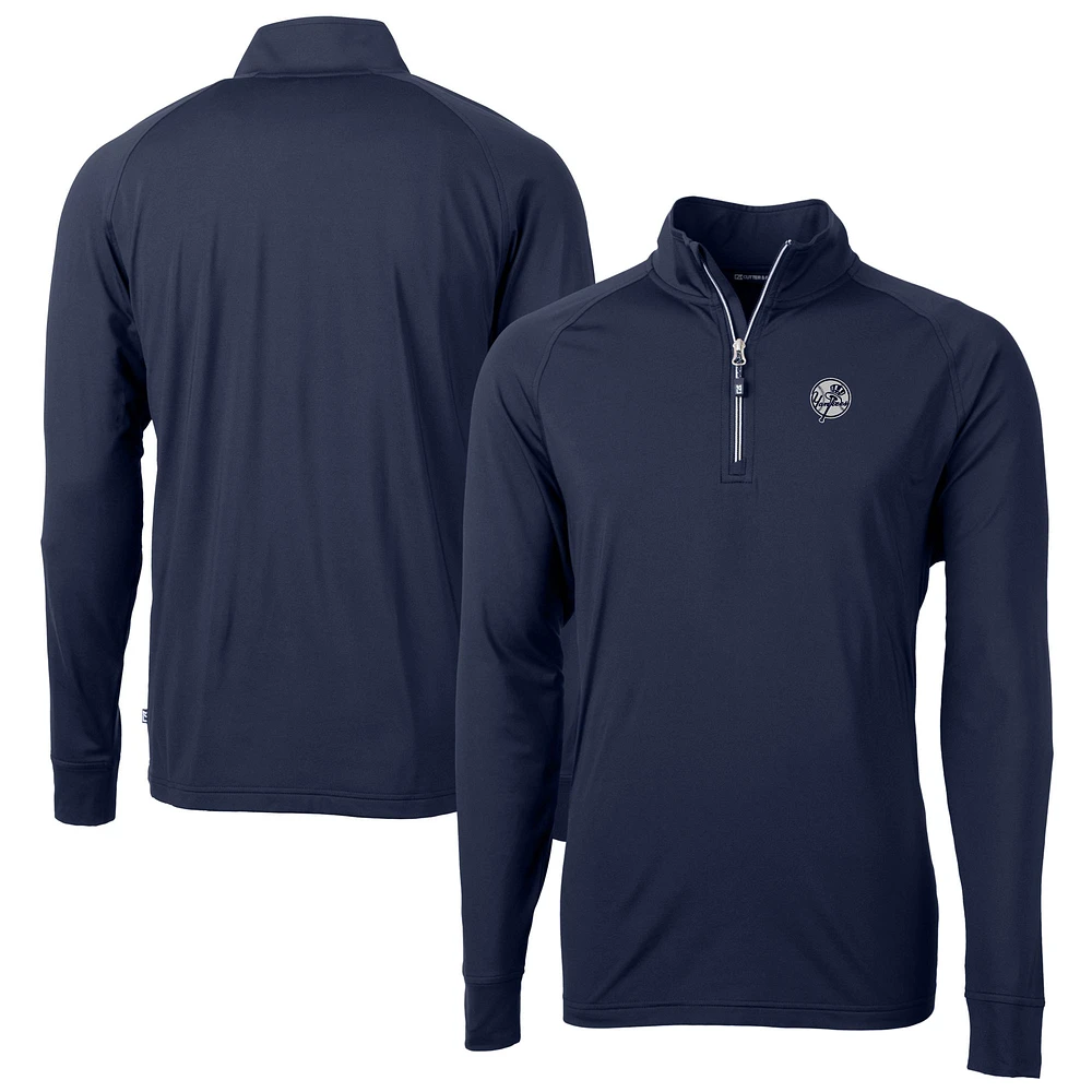 Men's Cutter & Buck Navy New York Yankees Big Tall Adapt Eco DryTec Raglan Quarter-Zip Jacket