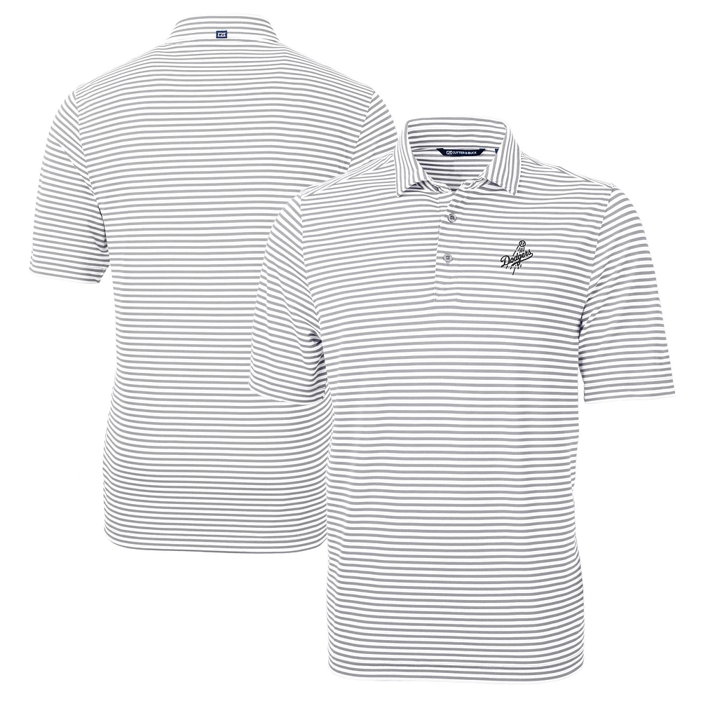 Men's Cutter & Buck Gray Los Angeles Dodgers Big & Tall Virtue Eco Pique Stripe Recycled Polo