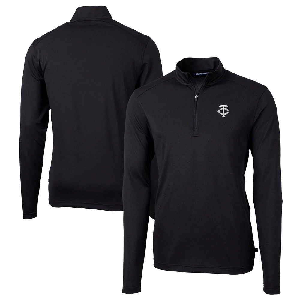 Men's Cutter & Buck Black Minnesota Twins Big & Tall Virtue Eco Pique Quarter-Zip Jacket