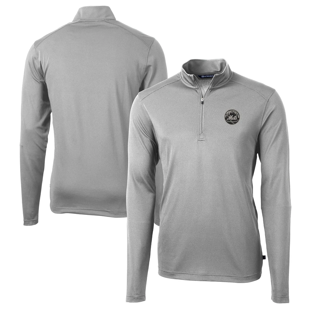 Men's Cutter & Buck Gray New York Mets Big & Tall Virtue Eco Pique Quarter-Zip Jacket