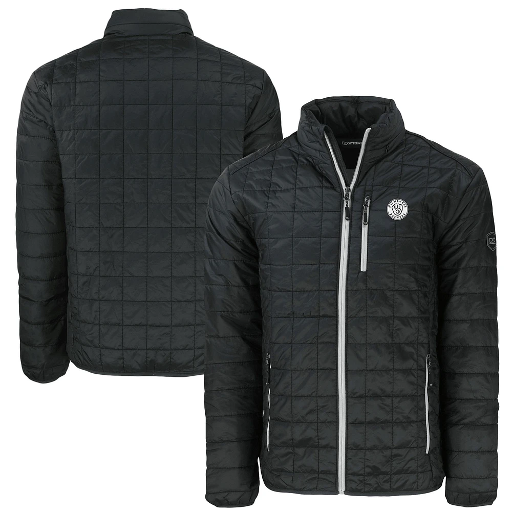 Men's Cutter & Buck Black Milwaukee Brewers Big & Tall Rainier Eco Insulated Puffer PrimaLoft Full-Zip Jacket