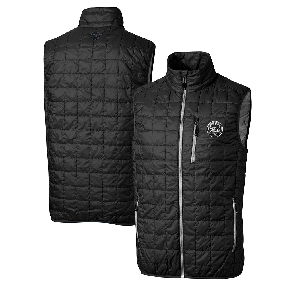 Men's Cutter & Buck Black New York Mets Big Tall Rainier Eco Insulated PrimaLoft Full-Zip Puffer Vest