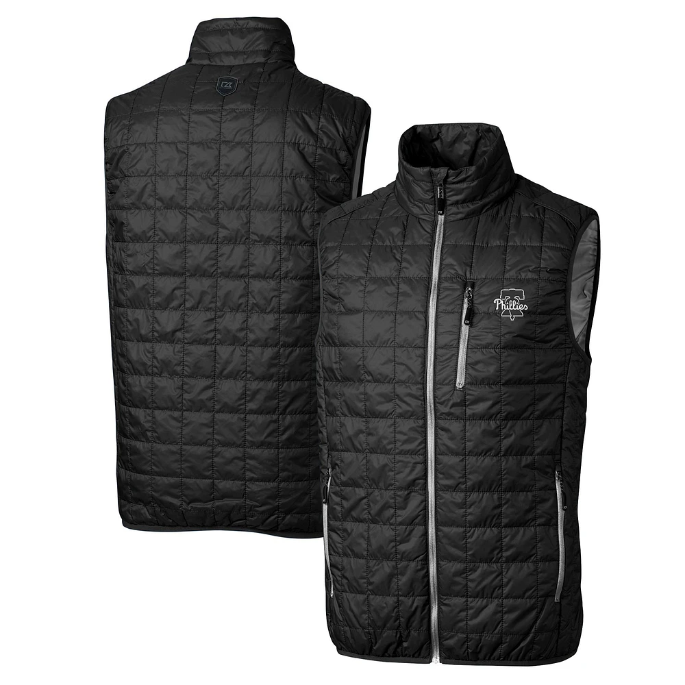 Men's Cutter & Buck Black Philadelphia Phillies Big Tall Rainier Eco Insulated PrimaLoft Full-Zip Puffer Vest