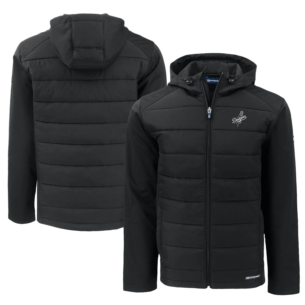 Men's Cutter & Buck Black Los Angeles Dodgers Big Tall Evoke Hybrid Eco Softshell Recycled Full-Zip Hooded PrimaLoft Jacket