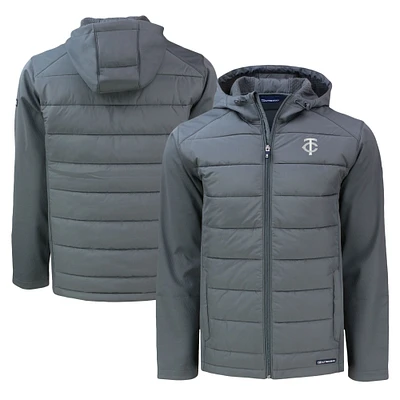 Men's Cutter & Buck Gray Minnesota Twins Big Tall Evoke Hybrid Eco Softshell Recycled Full-Zip Hooded PrimaLoft Jacket