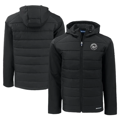 Men's Cutter & Buck Black New York Mets Big Tall Evoke Hybrid Eco Softshell Recycled Full-Zip Hooded PrimaLoft Jacket