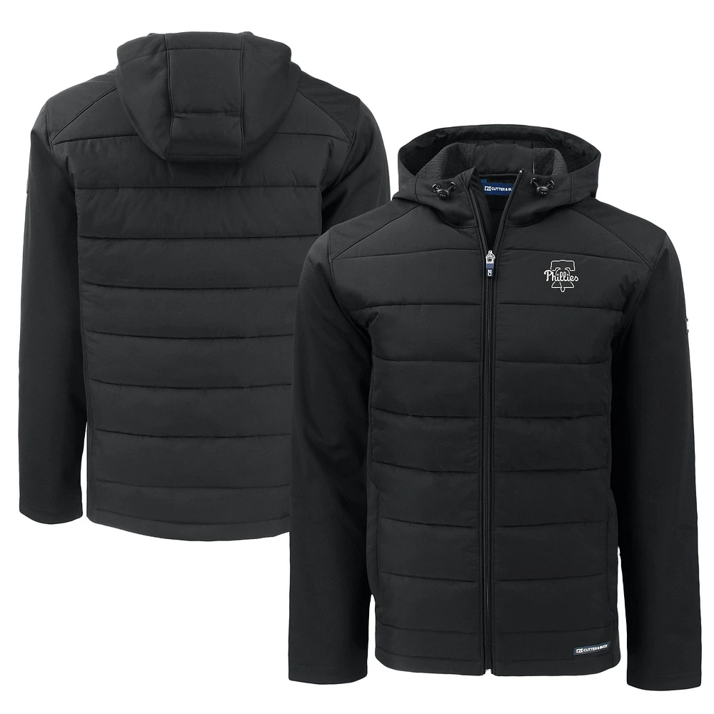 Men's Cutter & Buck Philadelphia Phillies Big Tall Evoke Hybrid Eco Softshell Recycled Full-Zip Hooded PrimaLoft Jacket