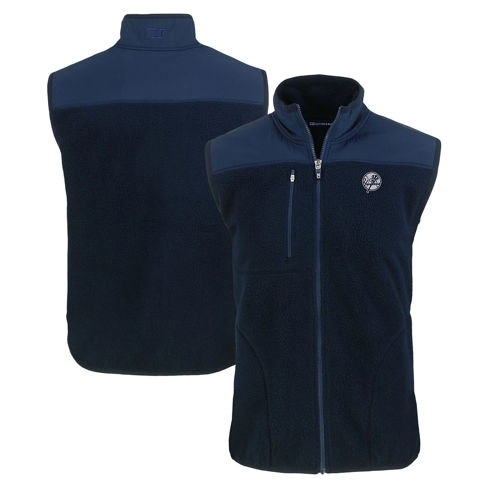 Men's Cutter & Buck Navy New York Yankees Big Tall Cascade Eco Sherpa Fleece Full-Zip Vest