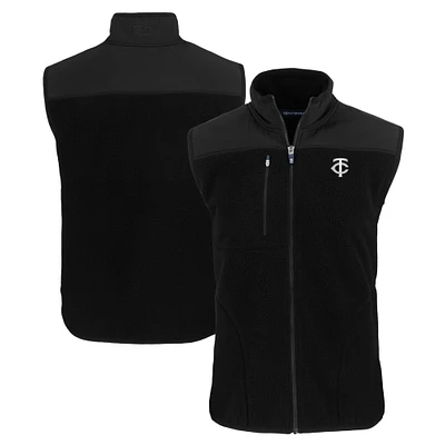 Men's Cutter & Buck Black Minnesota Twins Big Tall Cascade Eco Sherpa Fleece Full-Zip Vest