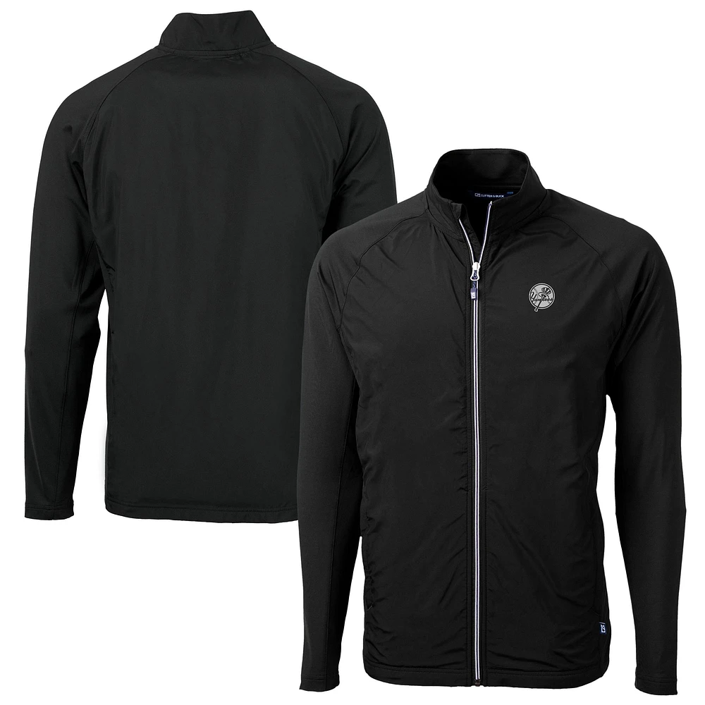 Men's Cutter & Buck Black New York Yankees Big Tall Adapt Eco Knit Hybrid Recycled Full-Zip Jacket