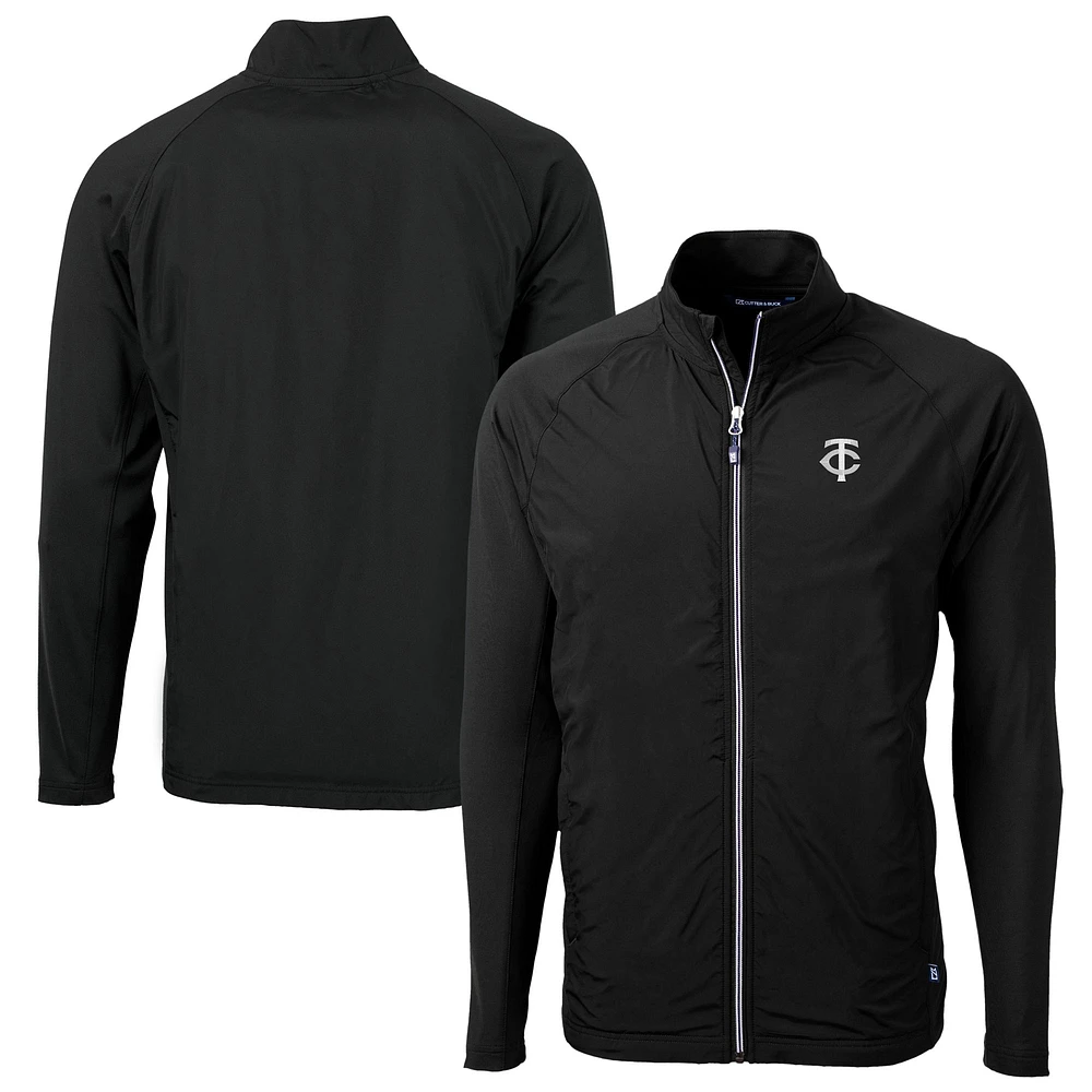 Men's Cutter & Buck Black Minnesota Twins Big & Tall Adapt Eco Knit Hybrid Recycled Full-Zip Jacket