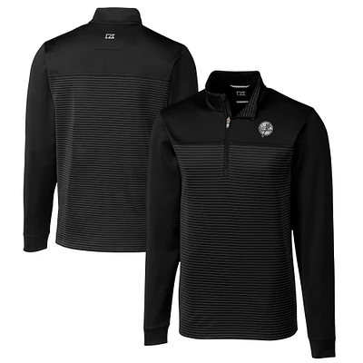 Men's Cutter & Buck Black New York Yankees Big Tall Traverse Stretch Stripe Eco Tri-Blend Quarter-Zip Top