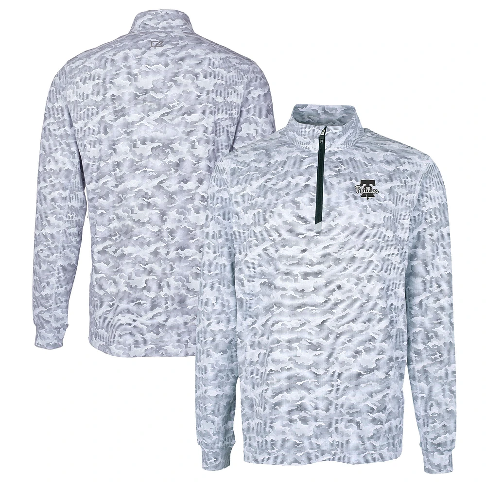 Men's Cutter & Buck Gray Philadelphia Phillies Big Tall Traverse Stretch Camo Print Eco DryTec Quarter-Zip Top
