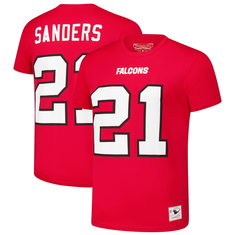 Men's Mitchell & Ness Deion Sanders Red Atlanta Falcons Retired Player Throwback Name & Number T-Shirt