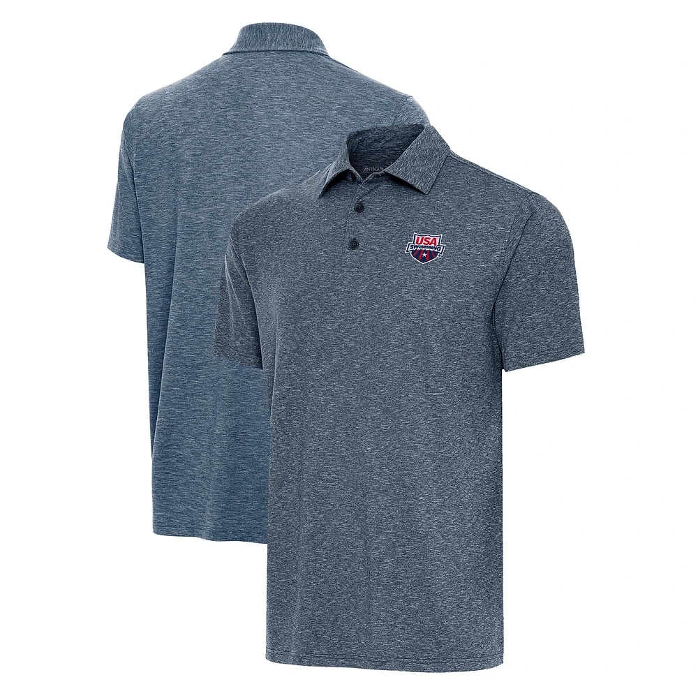 Men's Antigua Heather Navy USA Swimming Par 3 Polo